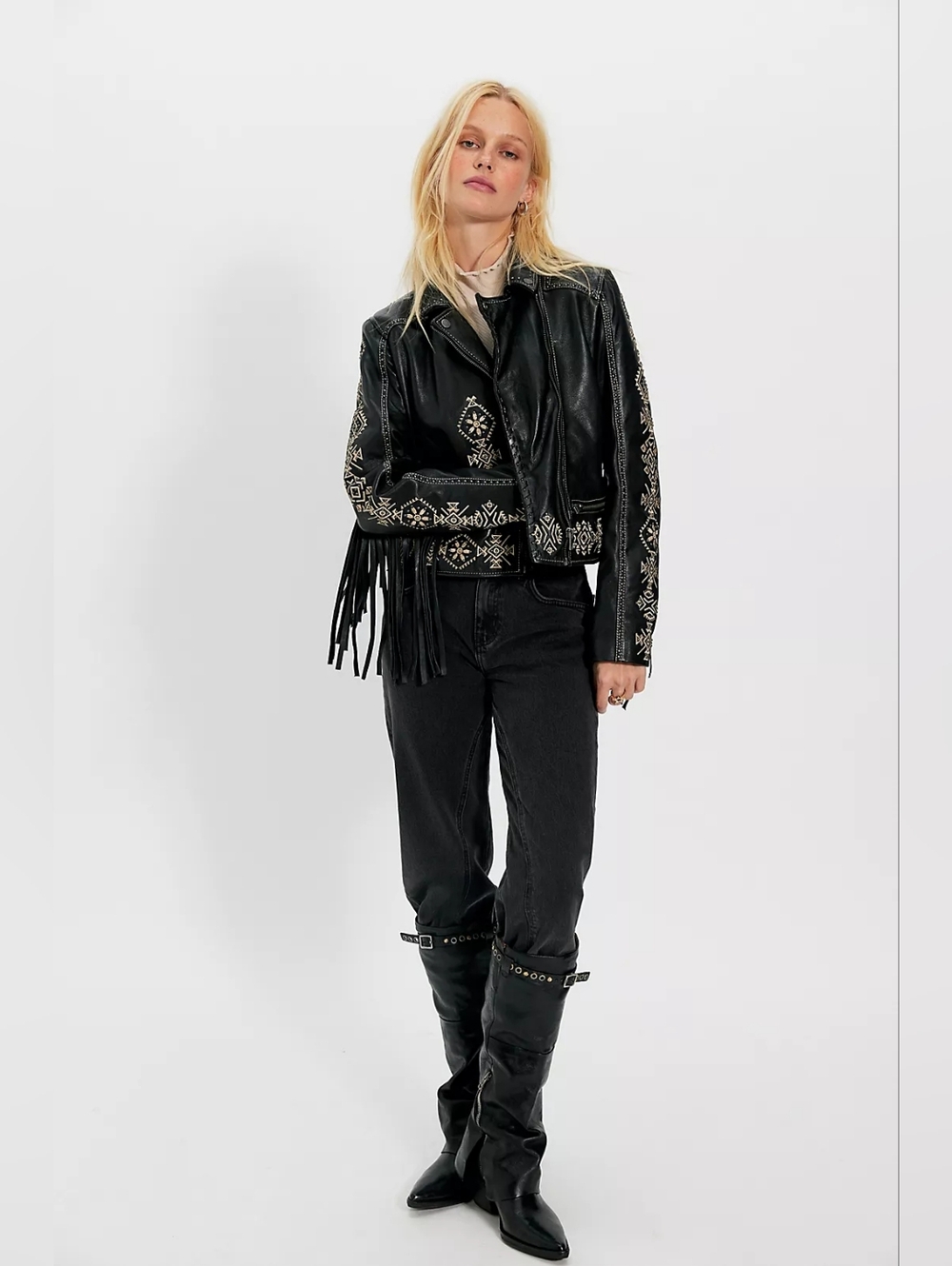 NWT Free People Mauritius Francy Fringe Genuine Leather Jacket - Picture 3 of 4
